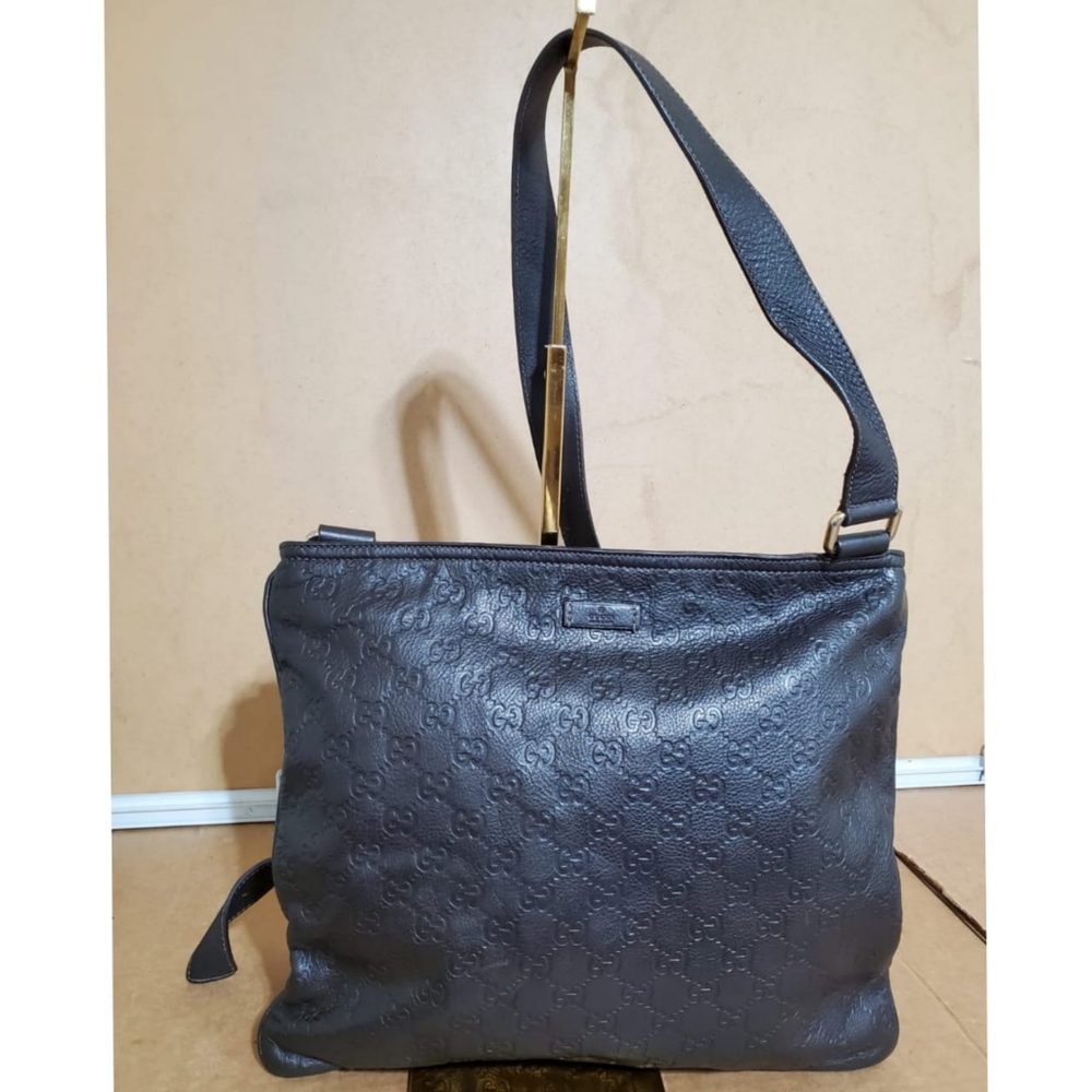 Authentic GUCCI Guccissima Medium Flat Messenger Bag Dark Brown